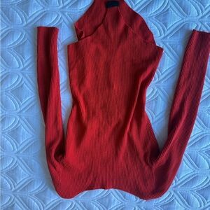 Red Ribbed Mock Neck Women's Sweater